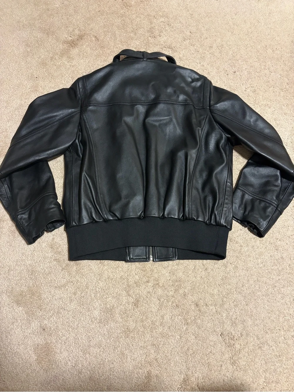 Men's Black Leather Bomber Jacket